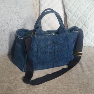 PRADA CANAPA AVIO DENIM LARGE SIZE TOTE, WITH STRAP... AUTHENTIC W/CARD...